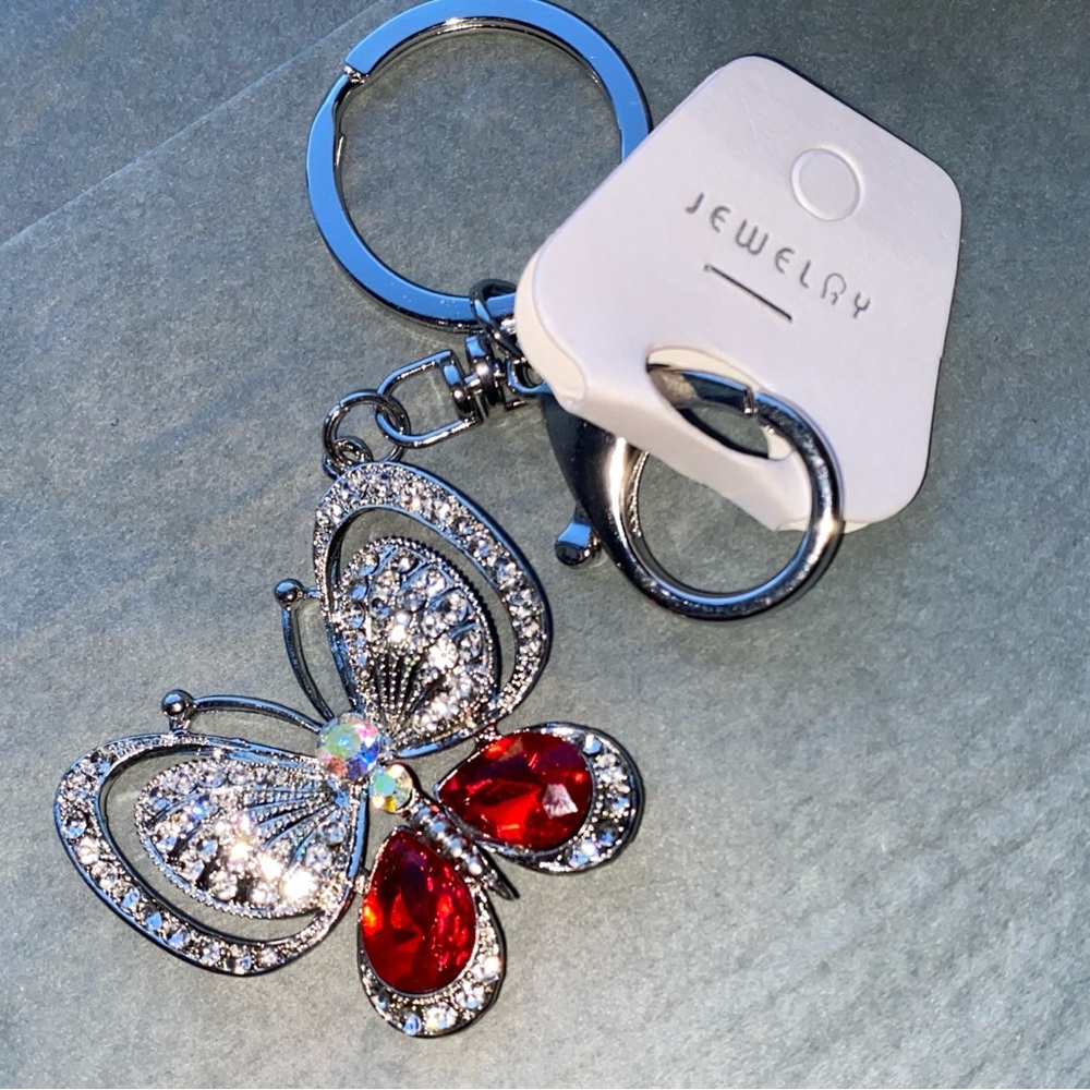 Sparkling Butterfly BagCharm/Keychain with Red Gems & Rhinestones NWT!